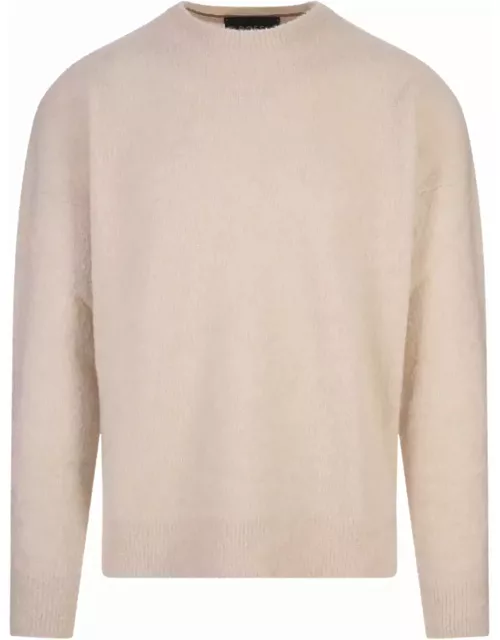 Hugo Boss Relaxed Fit Sweater In Beige Cashmere And Silk