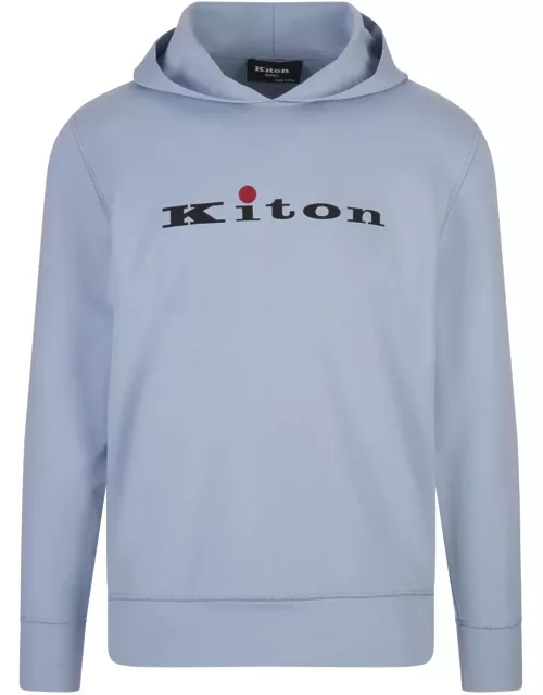 Kiton Light Blue Hoodie With Logo
