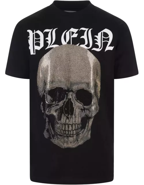 Philipp Plein Black T-shirt With Crystals Skul