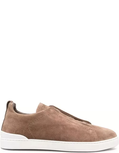 Zegna Triple Stitch Sneakers In Light Brown Suede