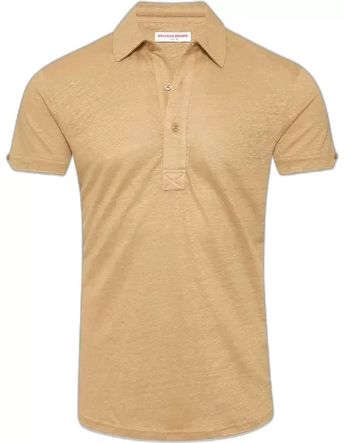 Sebastian Linen - Tailored Fit Linen Polo Shirt In Biscuit Colour
