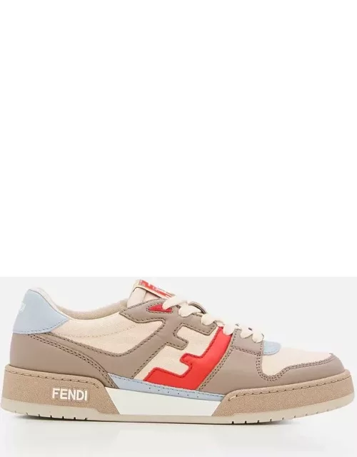 Fendi Match Leather And Canvas Sneakers Beige