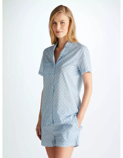 Derek Rose Women's Short Pyjamas Ledbury 72 Cotton Batiste Blue
