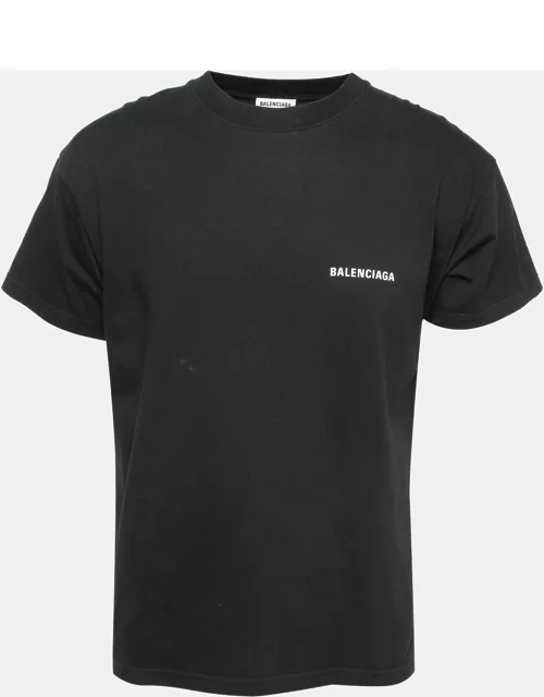 Balenciaga Black Logo Print Cotton Crew Neck Half Sleeve T-Shirt