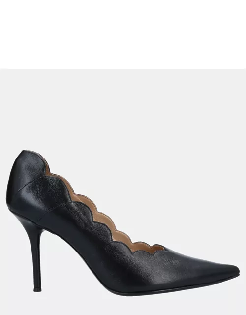 Chloe Leather Scalloped Pointed Toe Pumps