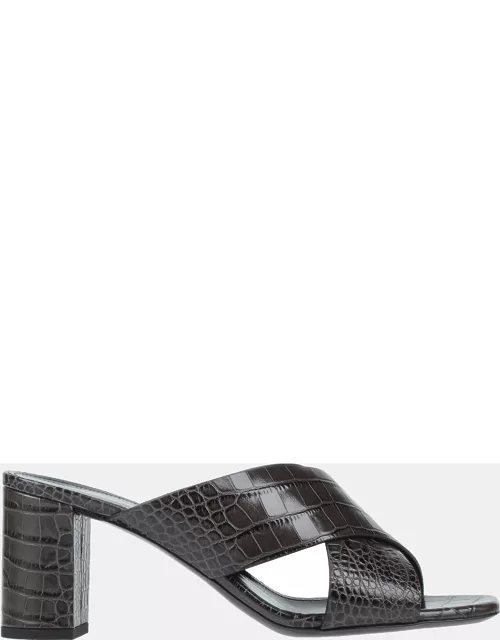 Saint Laurent Croc Embossed Leather Cross Strap Sandals