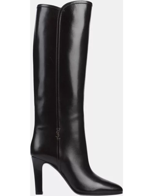 Saint Laurent Brown Calf Leather Over The Knee Boots
