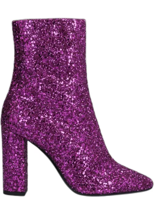 Saint Laurent Pink Glitter Ankle Zipped Boot