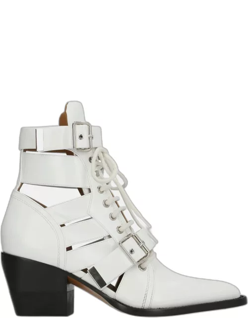 Chloe White Leather Patent Leather Ankle Boot