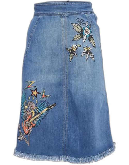 Zadig & Voltaire Blue Embroidered Denim Knee Length Skirt