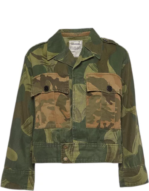 Zadig & Voltaire Military Green Camouflage Cotton Blend Button Front Jacket