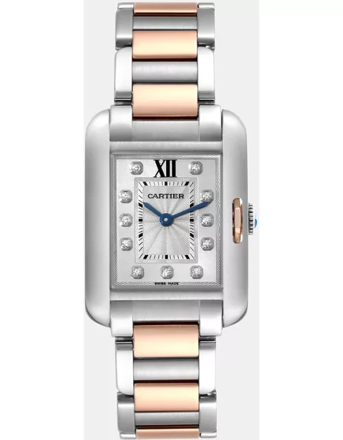 Cartier Tank Anglaise Small Steel Rose Gold Diamond Dial Ladies Watch 22 m