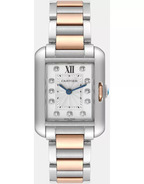 Cartier Tank Anglaise Small Steel Rose Gold Diamond Dial Ladies Watch 22.7 m