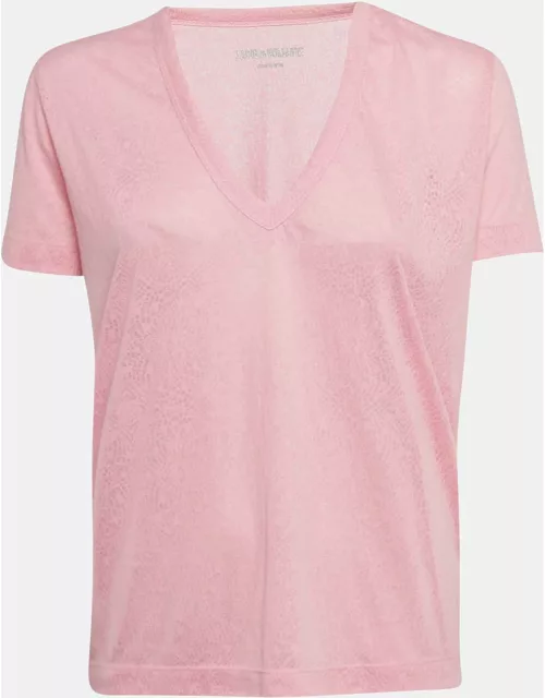 Zadig & Voltaire Pink Wassa Burn Knit V-Neck T-Shirt