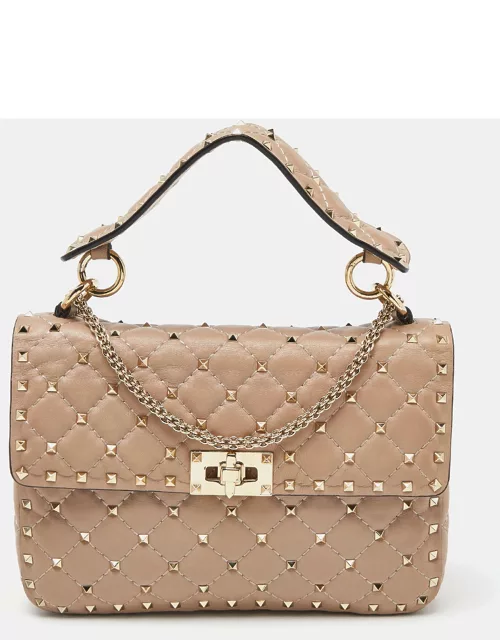 Valentino Pink Quilted Leather Medium Rockstud Spike Chain Top Handle Bag