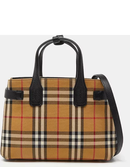 Burberry Beige/Black House Check Fabric and Leather Small Banner Tote