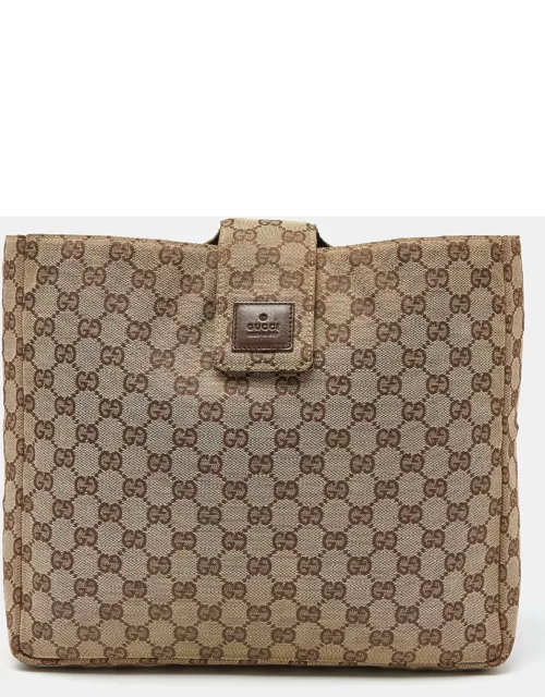 Gucci Beige GG Canvas and Leather Clutch