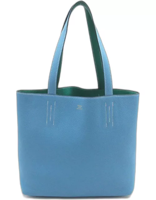 Hermes Blue Leather Clemence Double Sens 28 Reversible Tote