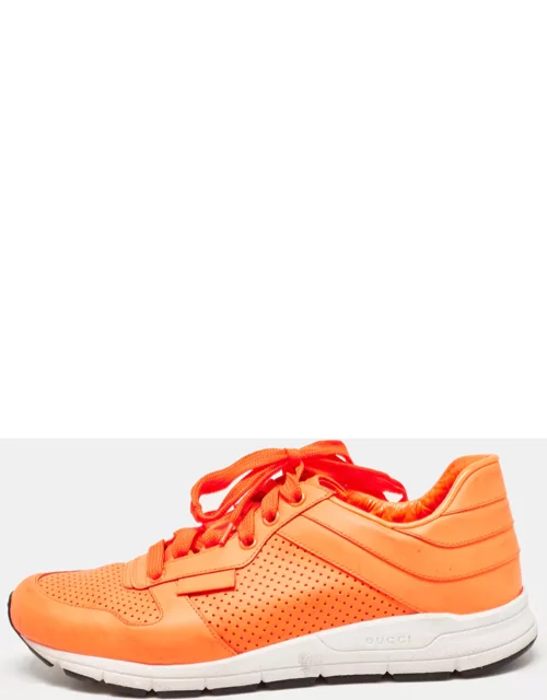 Gucci Neon Orange Perforated Leather Low Top Sneaker