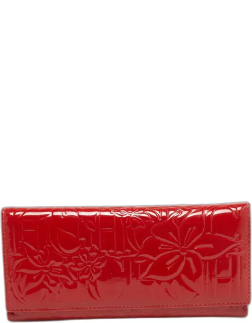 Carolina Herrera Red Embossed Patent Leather Flap Continental Wallet