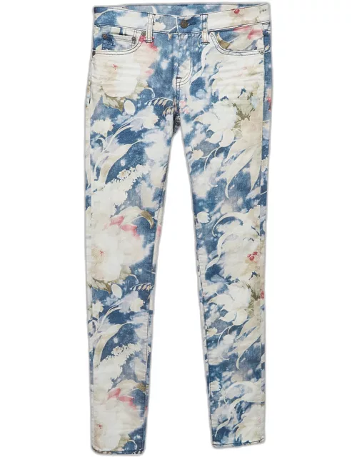 Polo Ralph Lauren Blue Floral Print Stretch Denim Jeans S Waist 27"