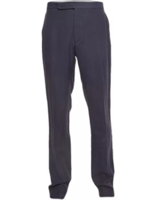 Ralph Lauren Purple Label Navy Blue Linen Blend Gregory FF Pants
