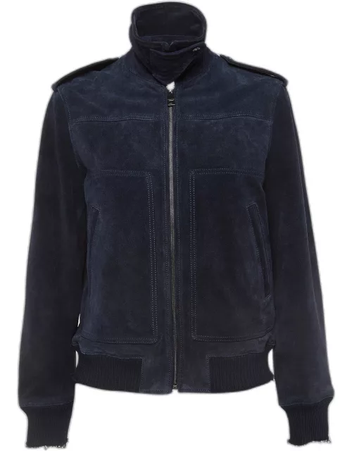 Zadig & Voltaire Navy Blue Suede Zip Front Jacket