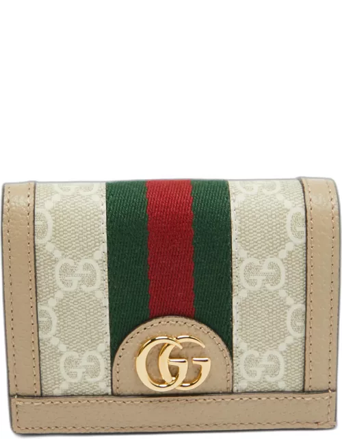 Gucci Beige/Off White GG Supreme Canvas Web Ophidia Card Case Wallet