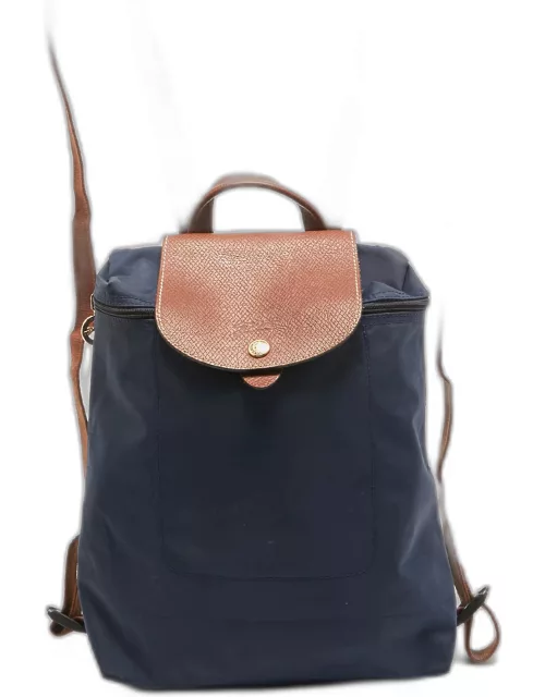 Longchamp Brown/Navy Blue Nylon Le Pliage Backpack