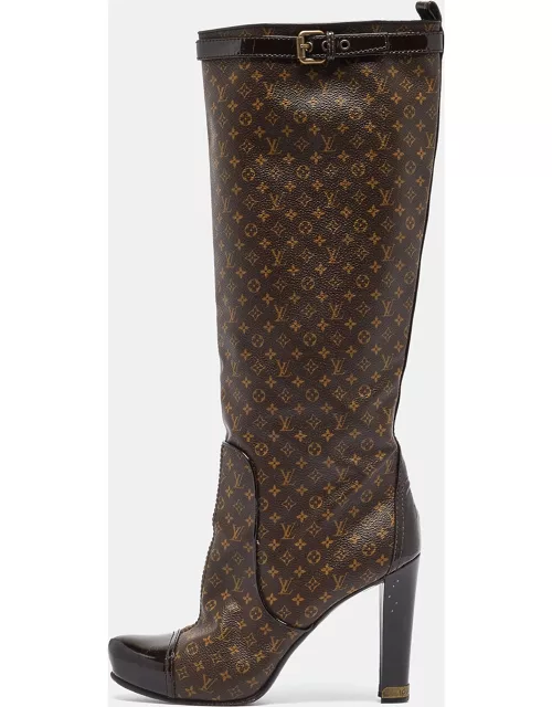 Louis Vuitton Brown Monogram Canvas and Patent Idole Knee Length Boot