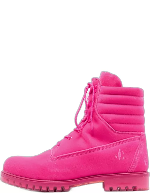 Jimmy Choo X Timberland® Pink Velvet Lace Up Boot