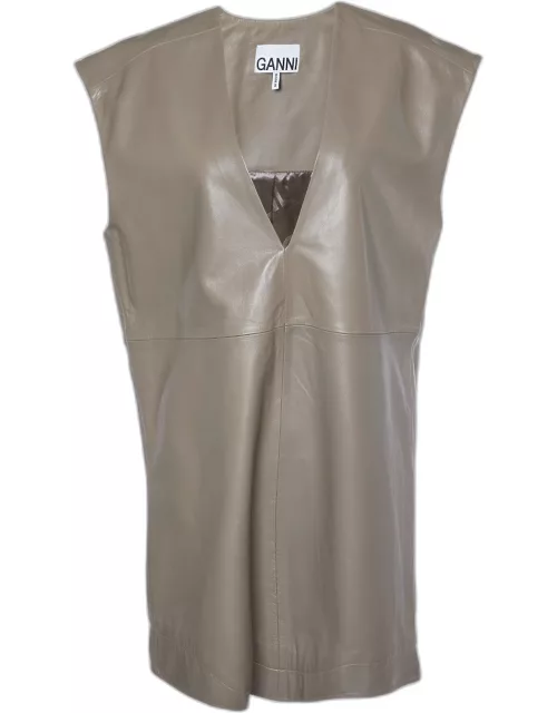 Ganni Brown Leather Sleeveless Shift Dress