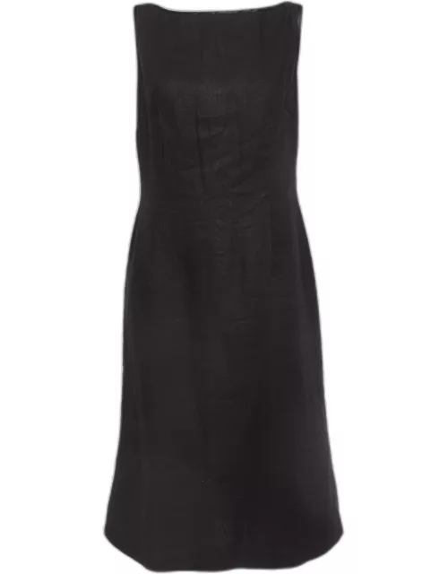 Valentino Miss V Black Linen V-Neck Sleeveless Sheath Dress