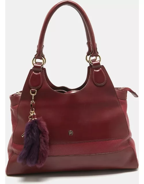 Aigner Burgundy/Red Leather Charm Tote
