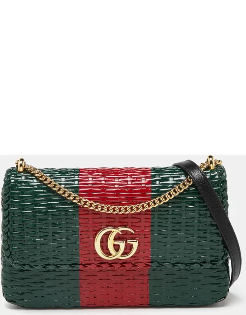Gucci Green/Red Glazed Wicker Small Cestino Shoulder Bag