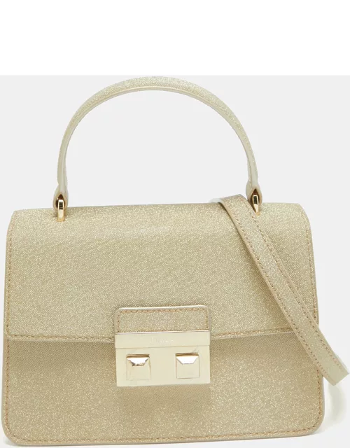 Furla Gold Glitter Tessuto Fabric Mini Bella Top Handle Bag