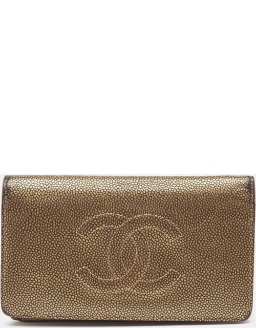 Chanel Gold Leather Timeless CC L Yen Wallet