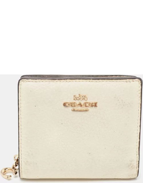 Coach Off White/Brown Leather Snap Compact Wallet