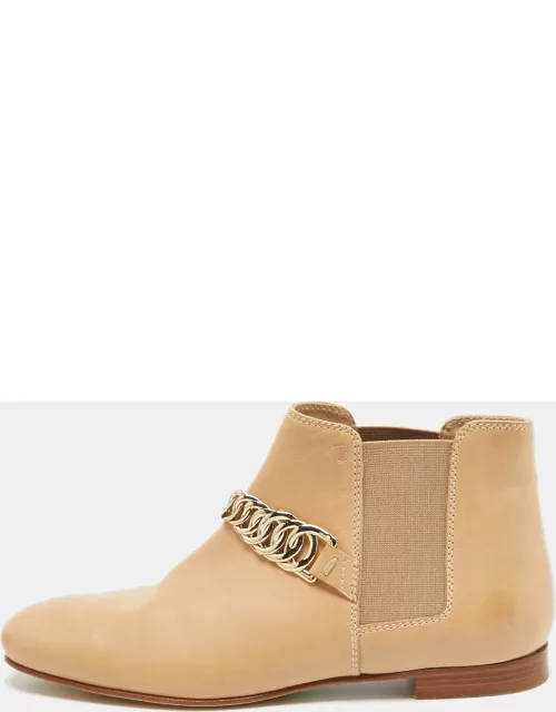 Tod's Beige Leather Chain Detail Ankle Boot