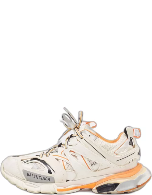 Balenciaga White/Orange Mesh and Faux Leather Track Low Top Sneaker