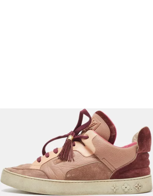 Louis Vuitton X Kanye West Pink/Beige Leather and Suede Don Patchwork Low Top Sneaker