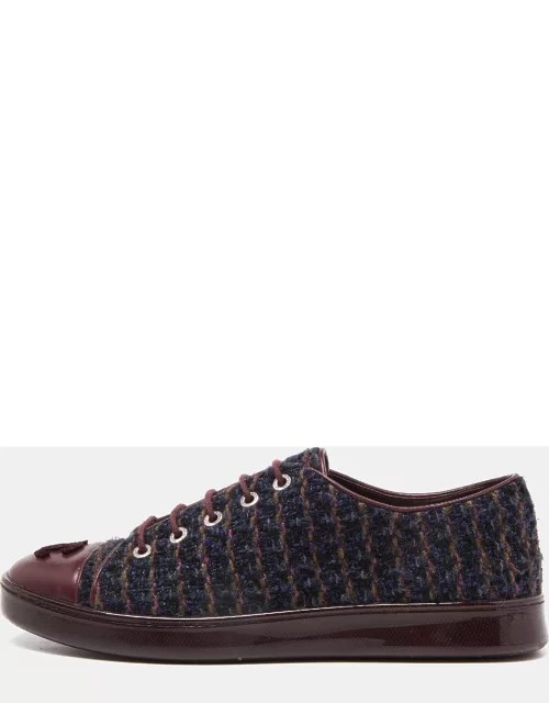 Chanel Burgundy Tweed and Leather CC Cap Toe Low Top Sneaker