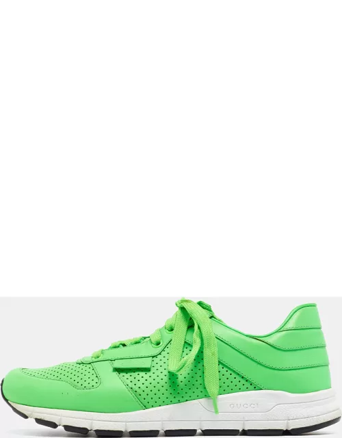 Gucci Neon Green Perforated Leather Low Top Sneaker