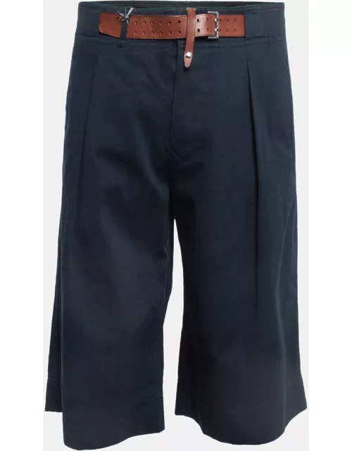 Roberto Cavalli Navy Blue Gabardine Belted Chino Shorts
