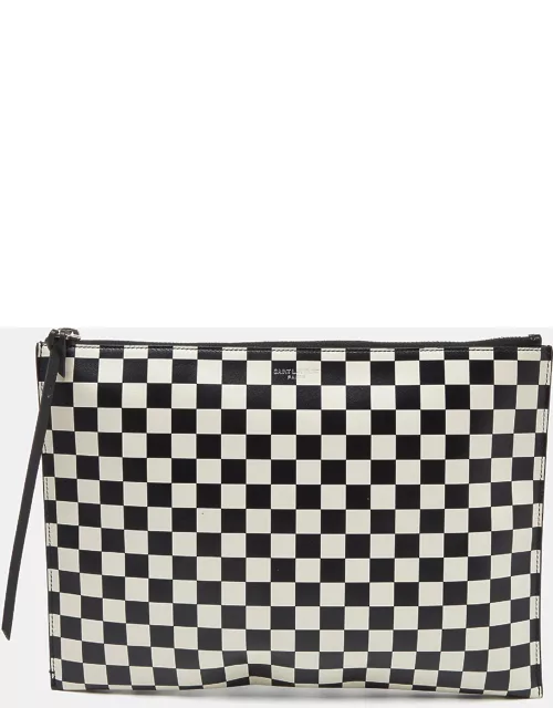 Saint Laurent Black/White Checkered Print Leather Clutch
