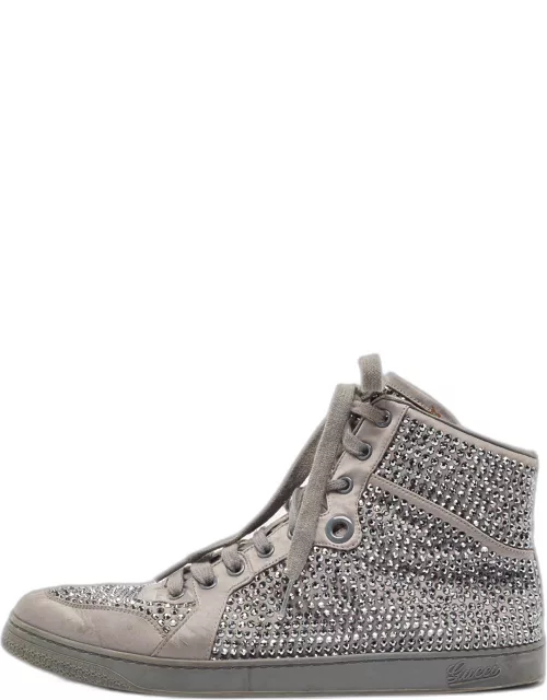 Gucci Grey Satin Crystal Embellished Coda High Top Sneaker