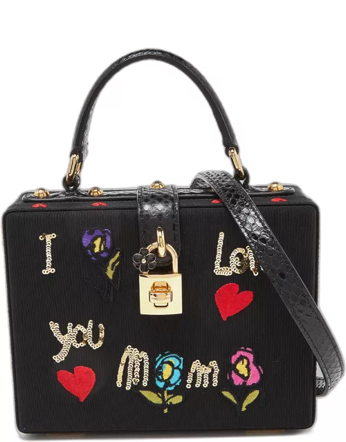 Dolce & Gabbana Black Fabric and Snakeskin Box L' Amore Top Handle Bag