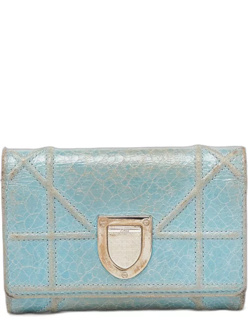 Dior Blue Crinkled Leather Diorama Trifold Wallet