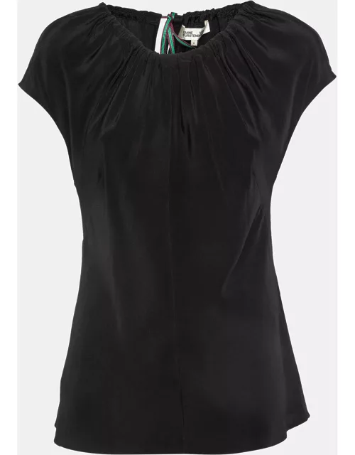 Diane Von Furstenberg Black Silk Tie-Up Detail Top