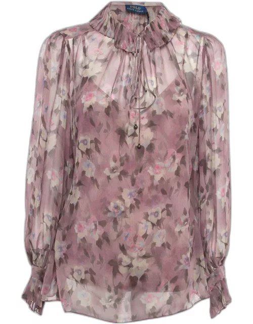 Polo Ralph Lauren Pink Floral Print Silk Freaky Long Sleeve Shirt